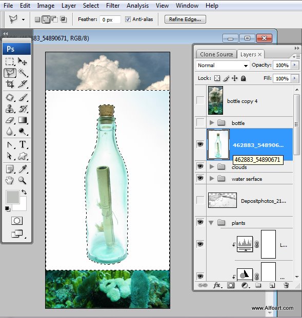 Message in a Bottle, bottle splashing in waves, Rough Water Surface, copy space, james bond island, close up of water wave, bubbles, tropic landscape, sea, ocean corals, seascape photomanipulation.